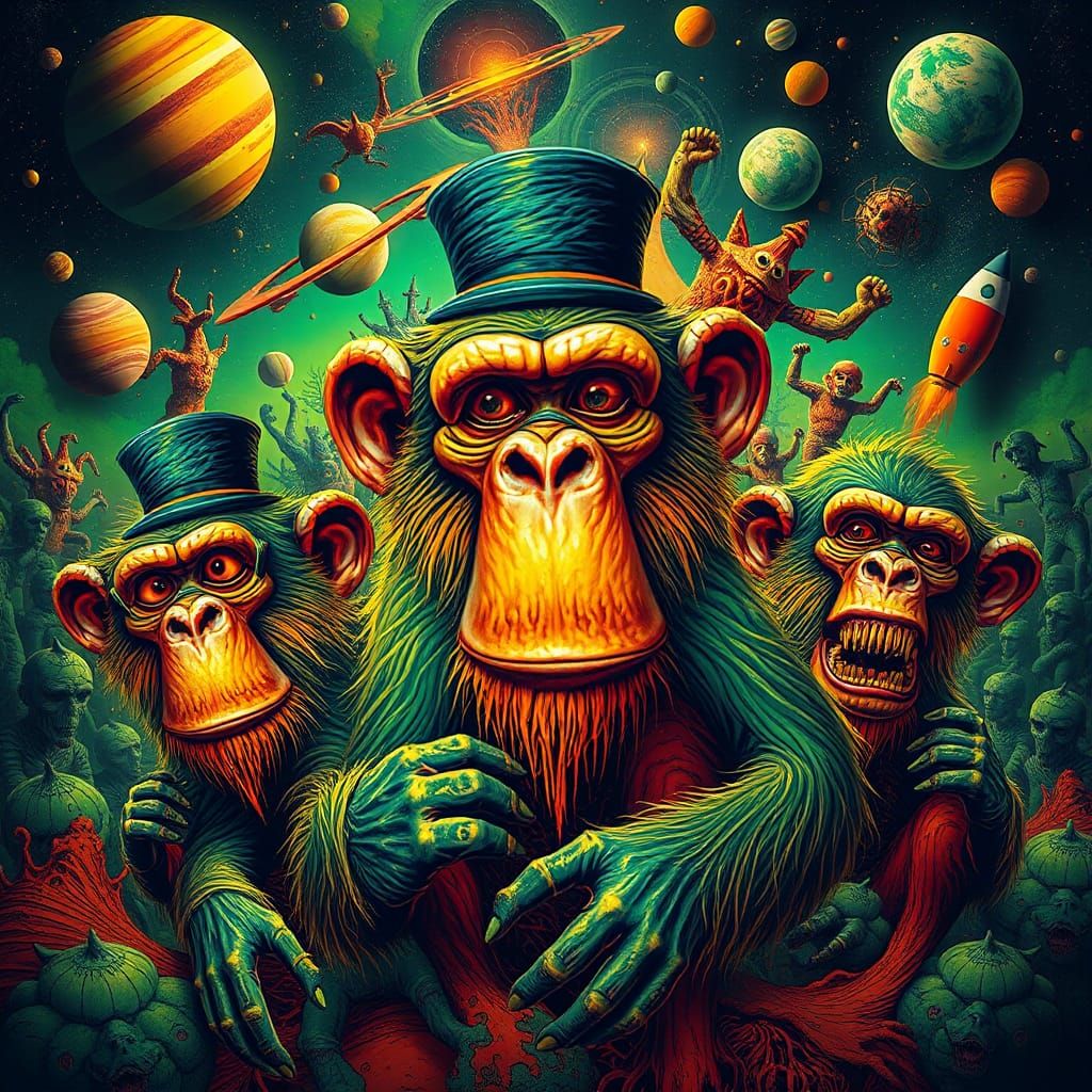 Cyberpunk Monkeys in a Vibrant, Psychedelic Cosmos