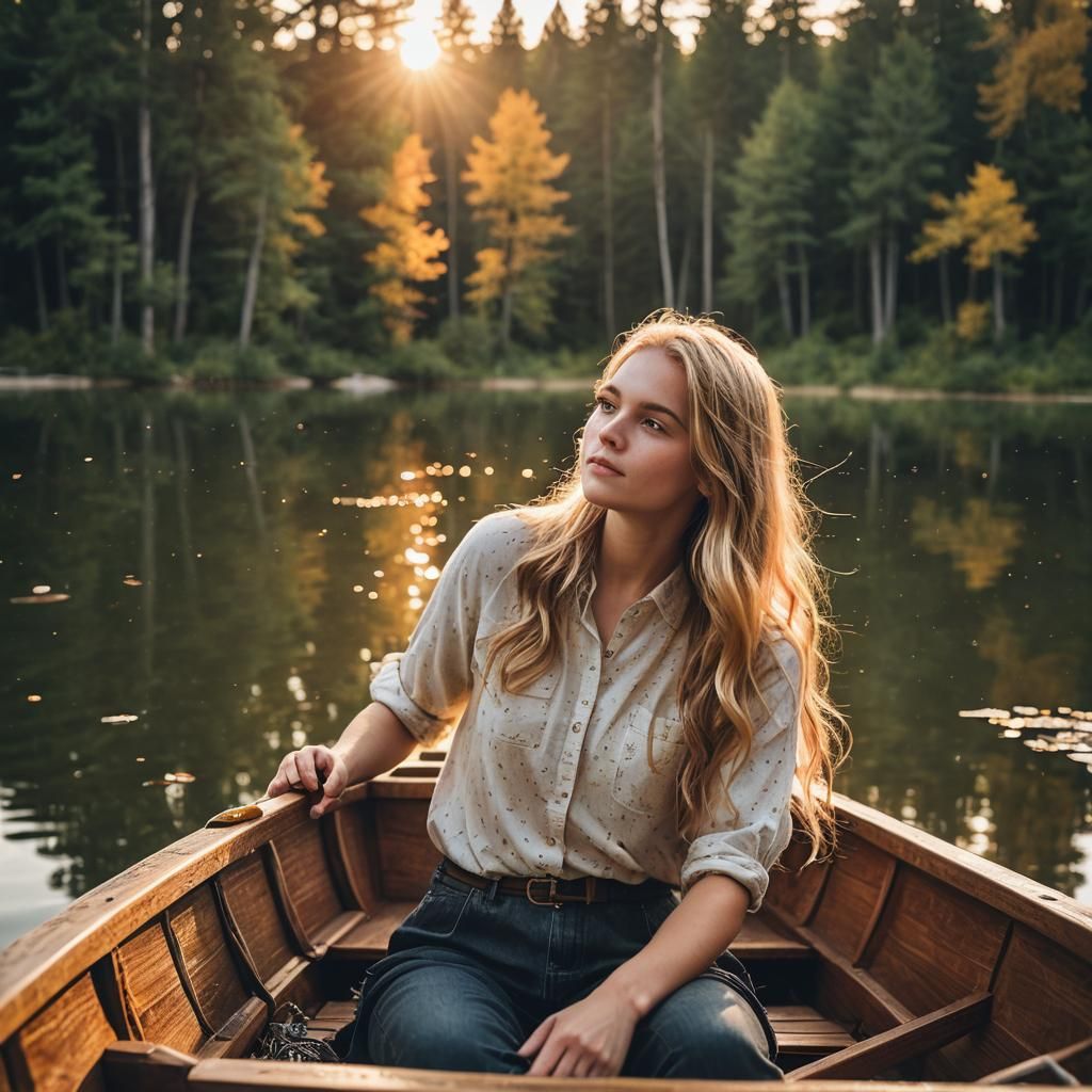 Serene Lake Scene in Warm Golden Light