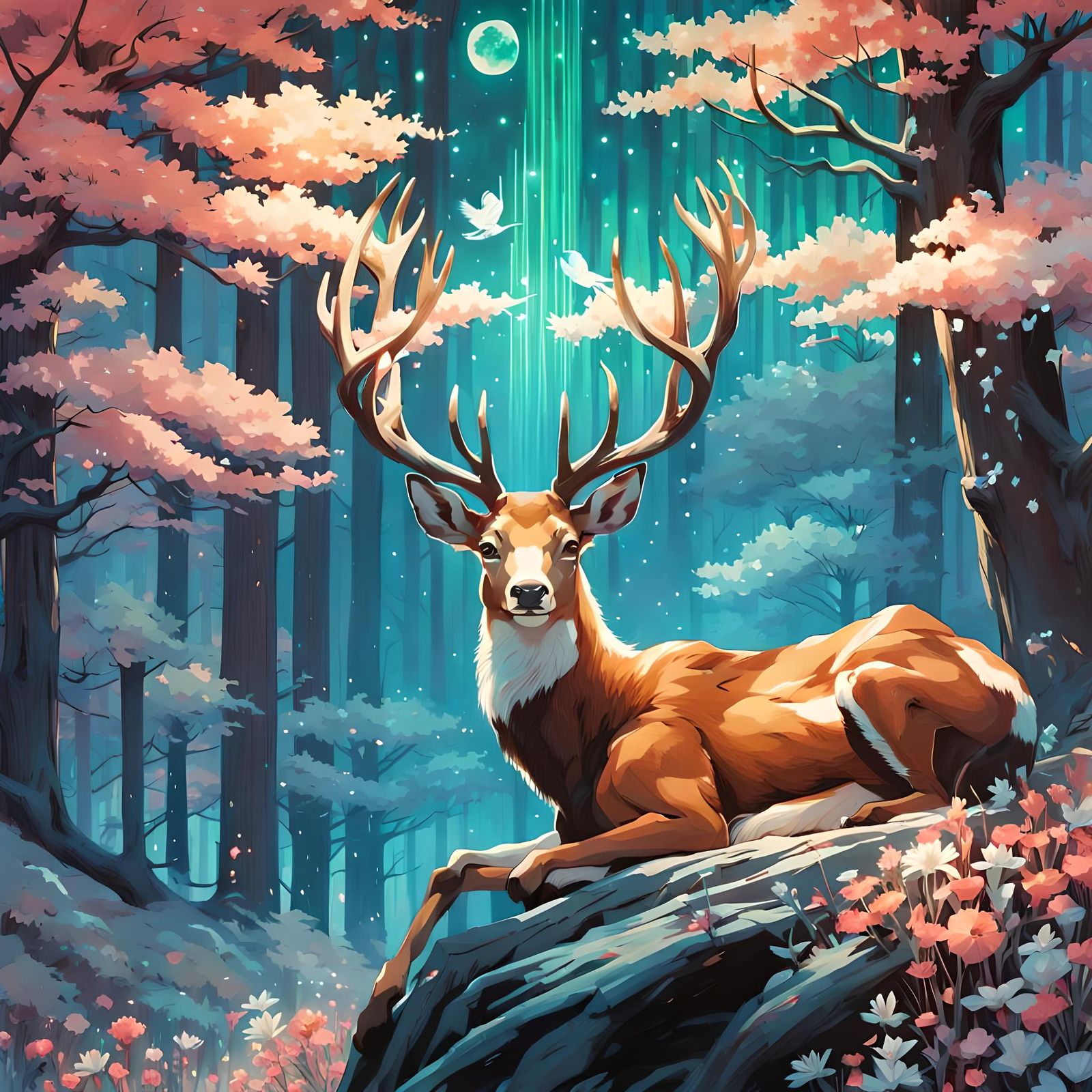 Mystical Deer in Whimsical Forest, Enchanted by Magical Auro...