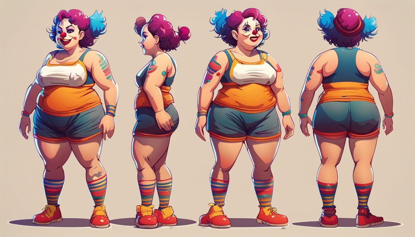 Charming Fat Girl Clown in Bright Cell Shading
