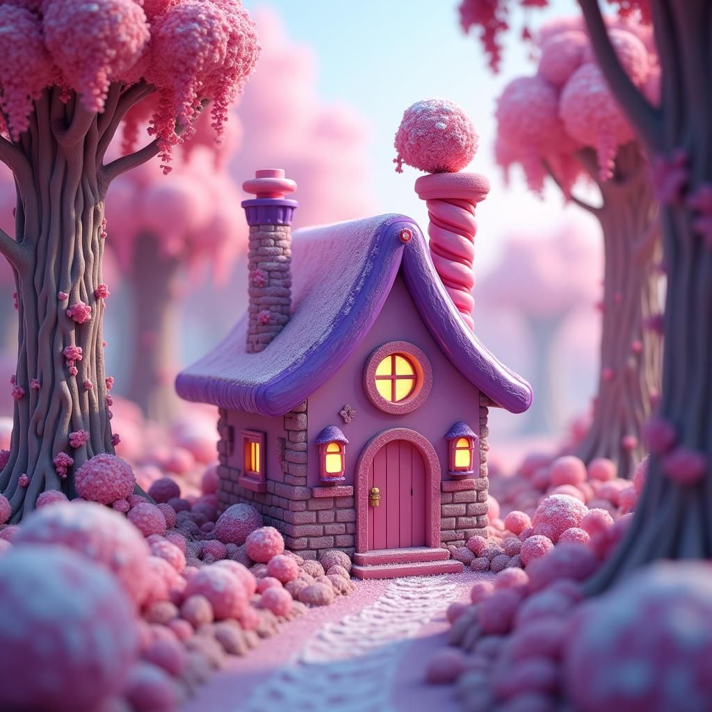 Vibrant Purple House in Lush Forest Whimsy