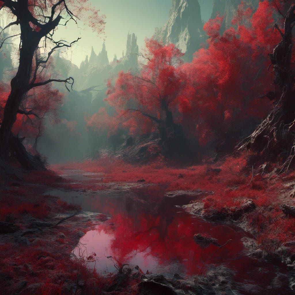 Bloodstained Swamp Masterpiece in Macabre Style