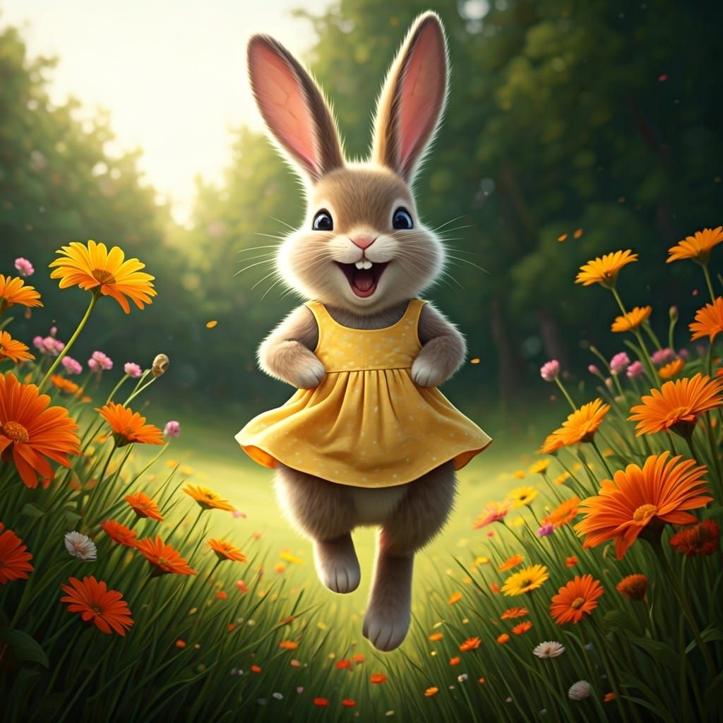 Cheerful Bunny in a Meadow as Digital Art