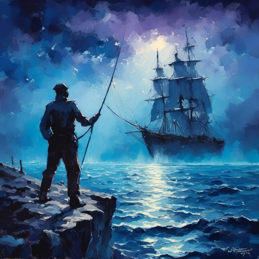 Vibrant Watercolor Depiction of a Deep Blue Ocean Scene