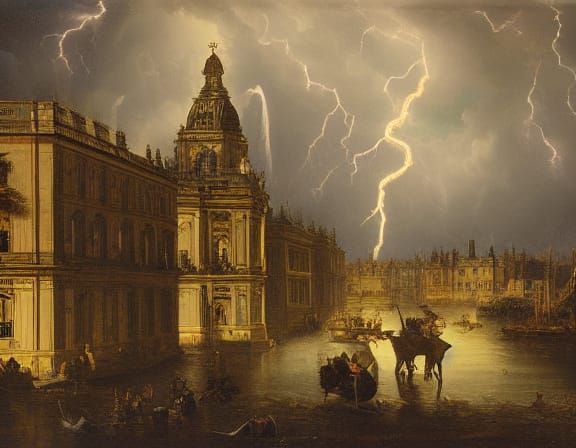 Majestic Victorian Cityscape in Dark Baroque Style