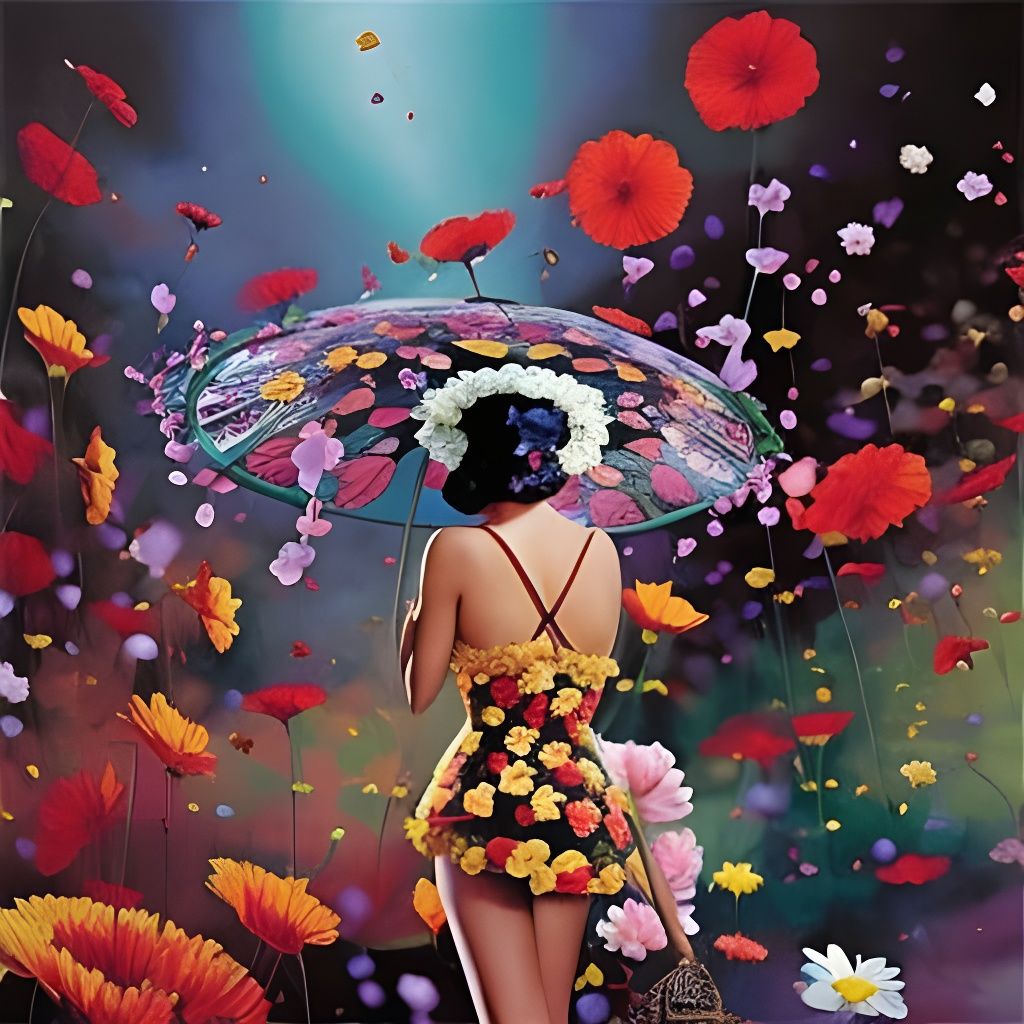 Surreal Floral Cascade with Abstract Elements