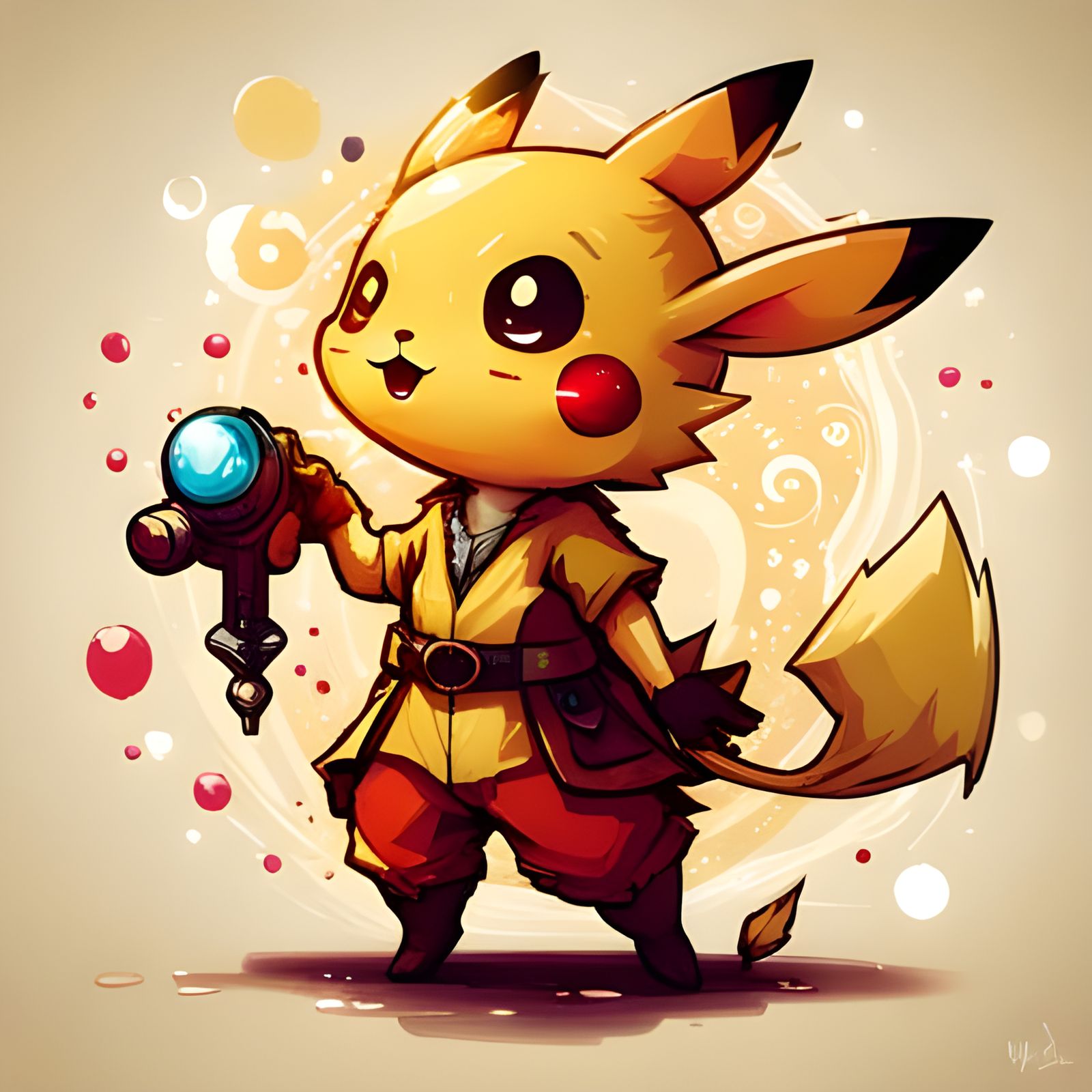 Ultra Detailed Chibi Anthro Pikachu in Polychromatic Oil Gou...