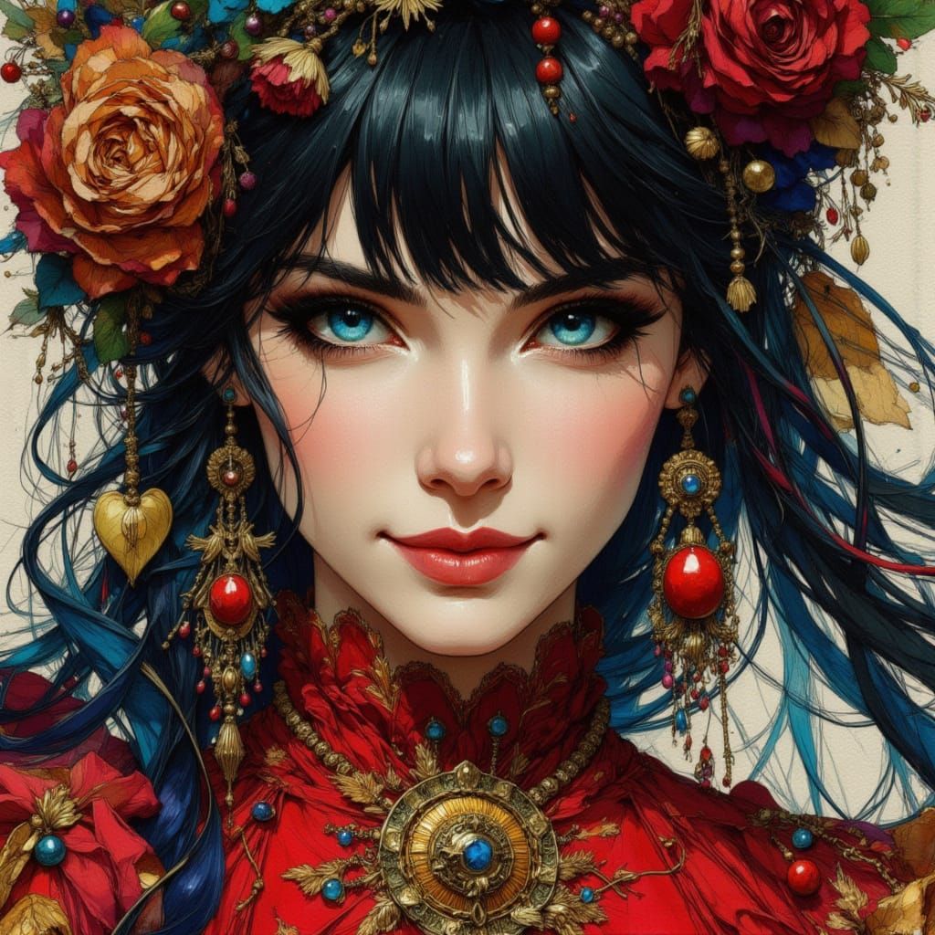 Punk Queen Portrait in Rococo Style