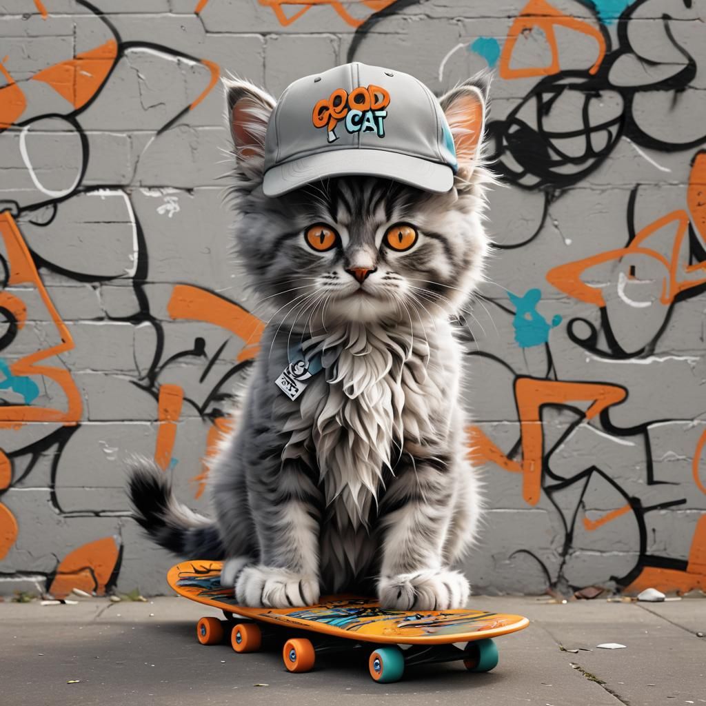 Vibrant Cyberpunk Kitten Strolls City Streets