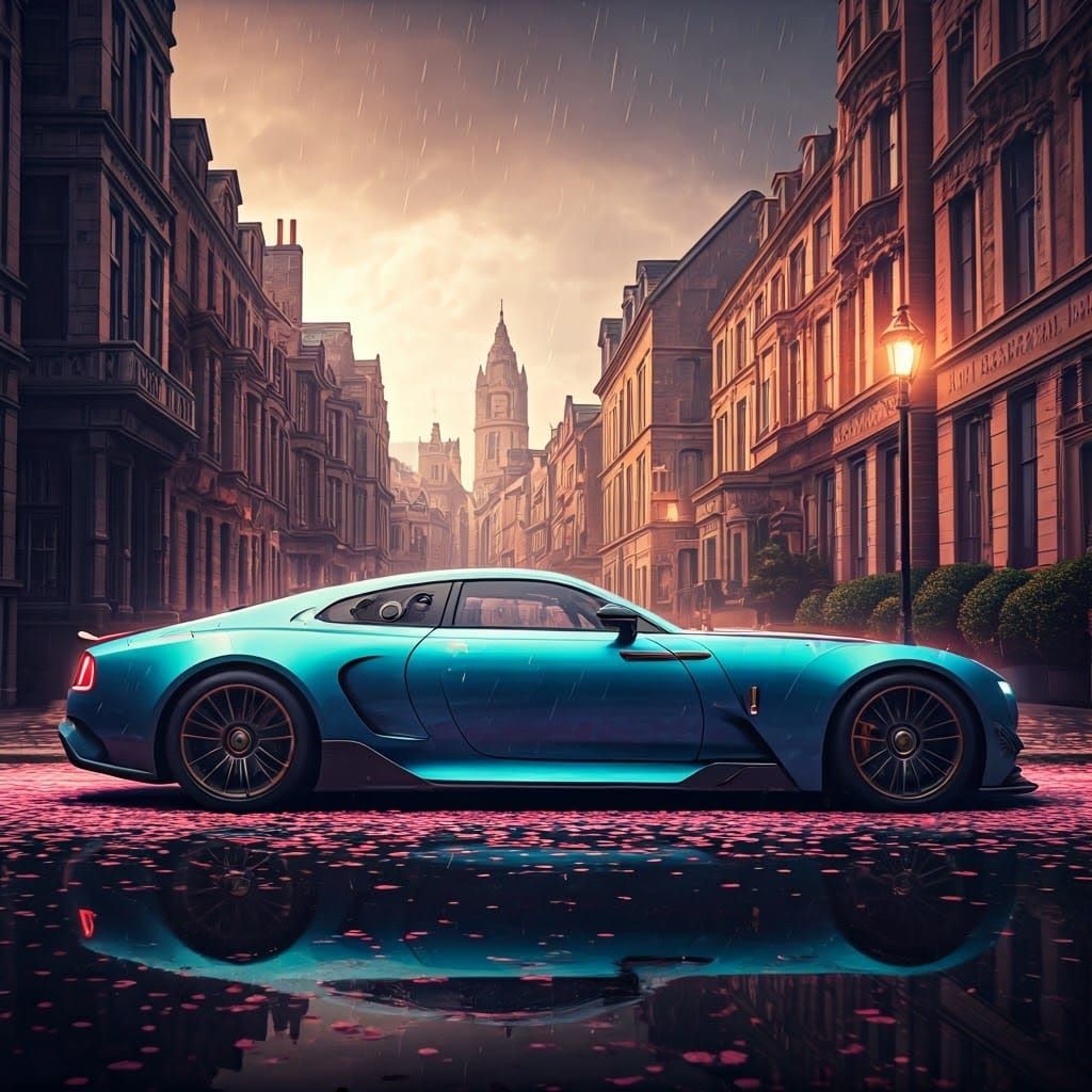 Futuristic Whimsy Rolls-Royce Speeds Through Spring Blossoms