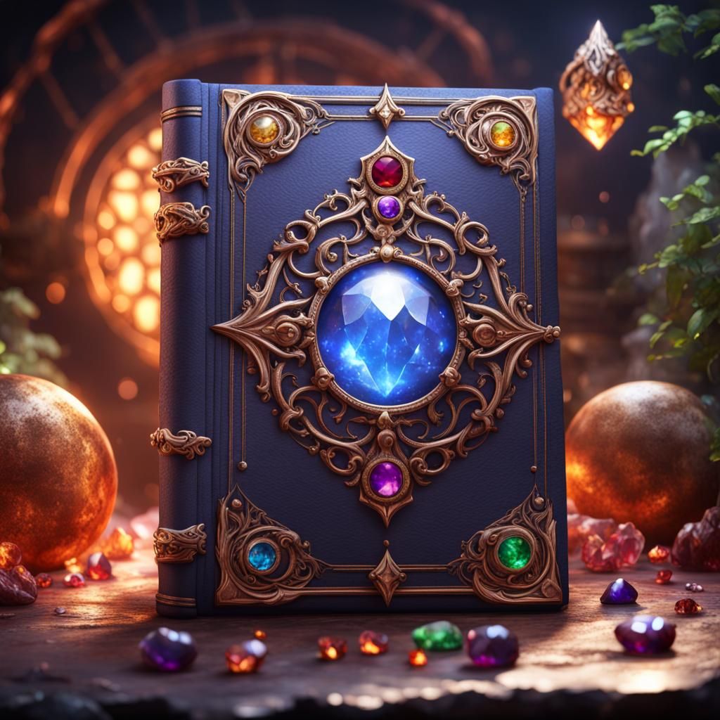 Mystical Grimoire Cover in Opulent Gemstone Detail