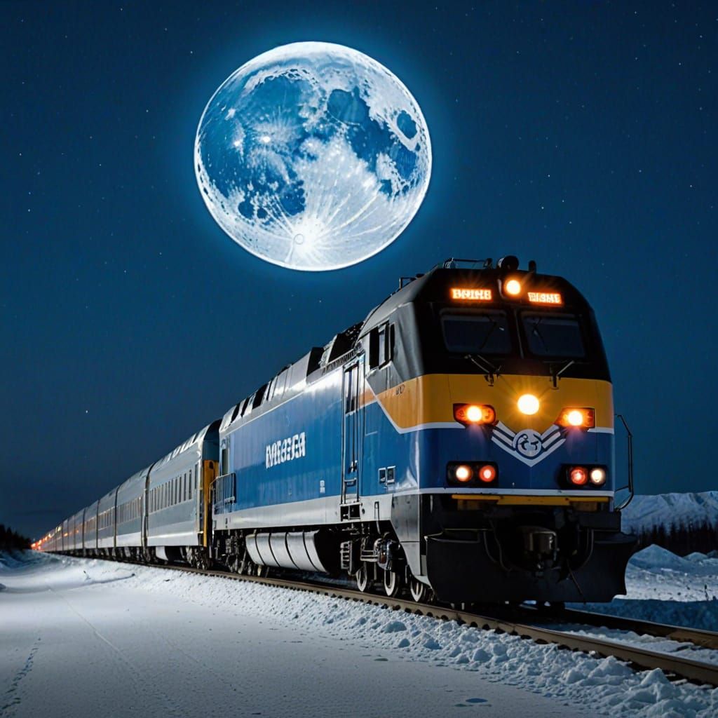 Arctic Ice Train Under Blue Moon