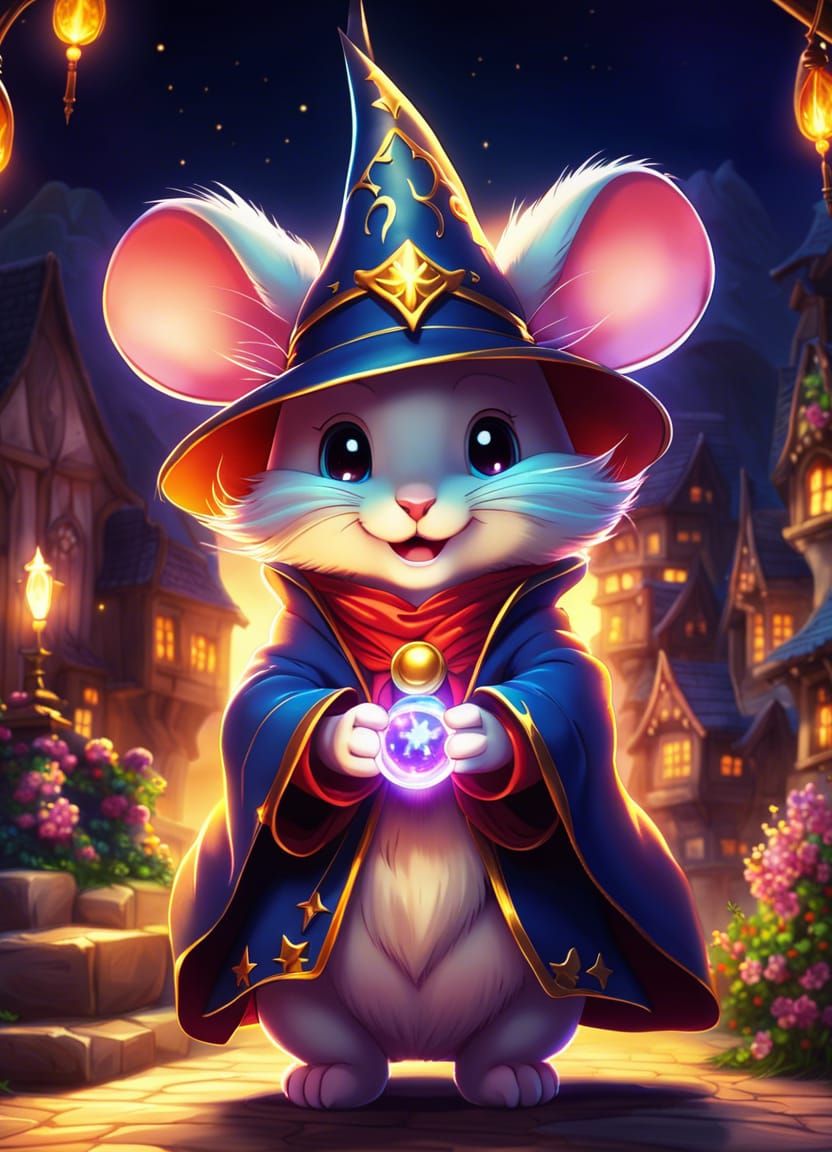 Majestic Anime Wizard in Whimsical Fantasy Scene