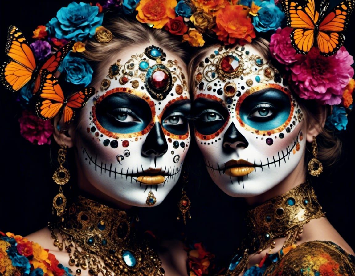 Celestial Bohemian Dia de los Muertos Portrait in Psychedeli...