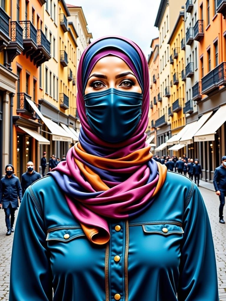 Young Woman Exploring City Streets in Modest Attire