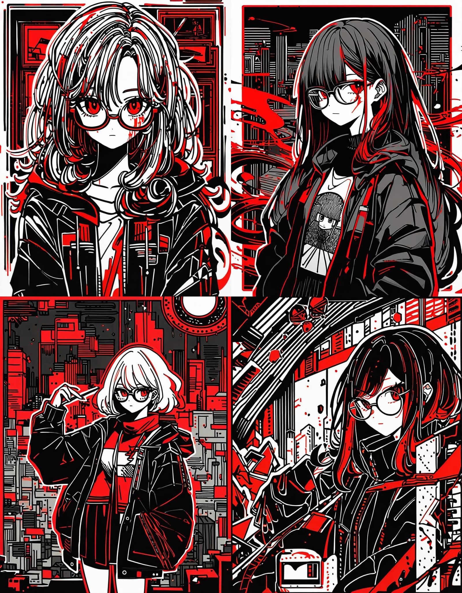 Anime-Inspired Lofi Drawing of a Girl in Red Ink