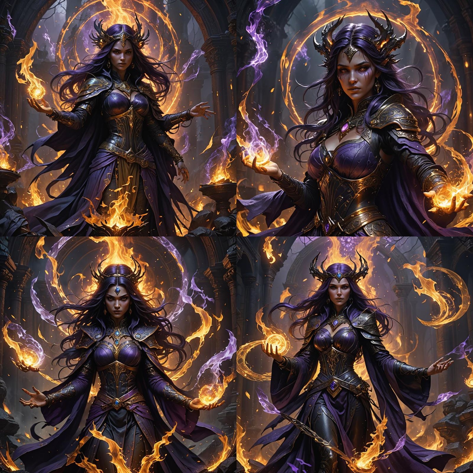 Dark Sorceress with Black Fire Magic in Digital Art
