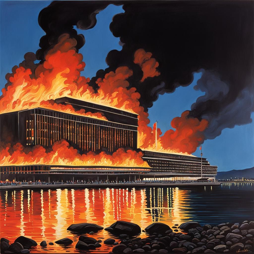 Epic Nighttime Inferno at the Montreux Casino as Smoke Engul...