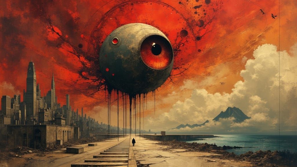 Giant Eyeball Walks Through Ruined Dystopian City