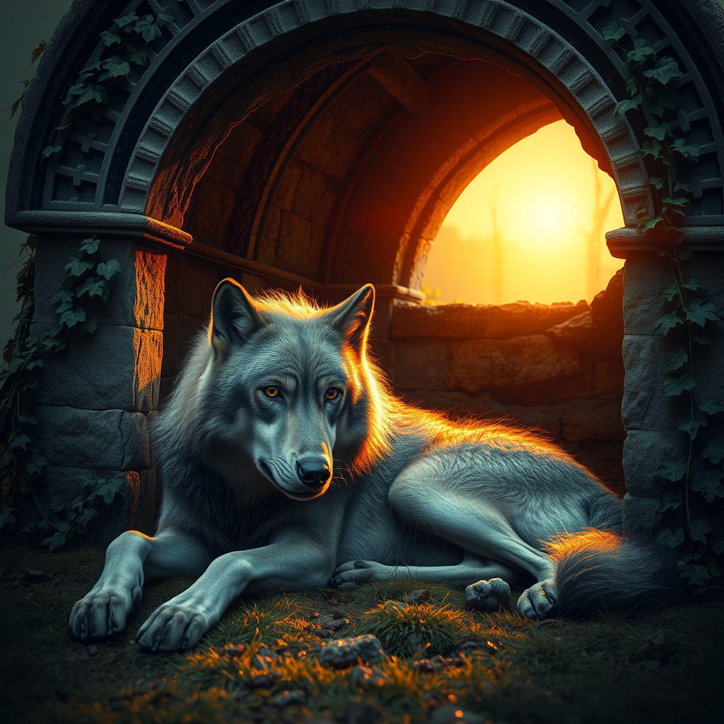 Majestic Werewolf Awakens in Crumbling, Ivy-Covered Tomb