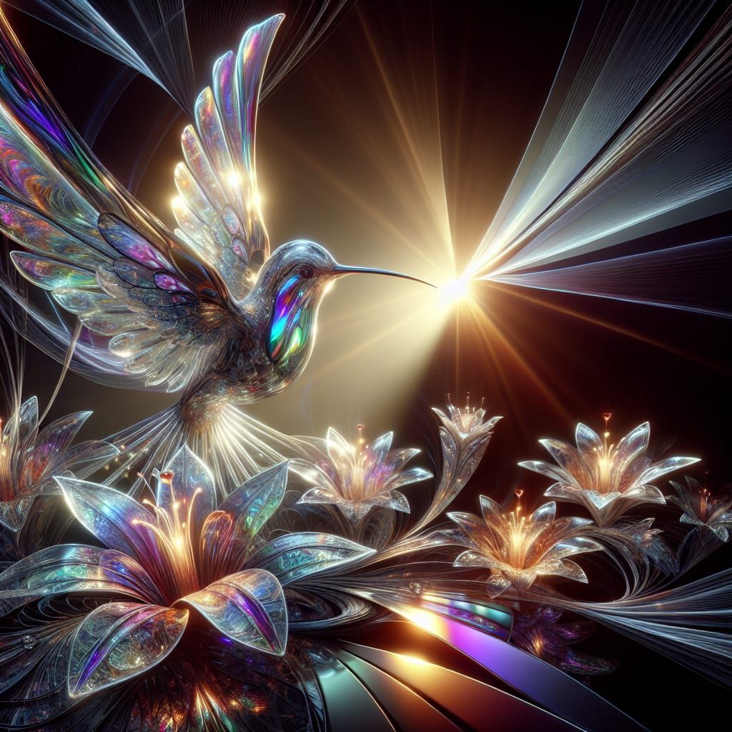 Ethereal Iridescent Hummingbird in Glass