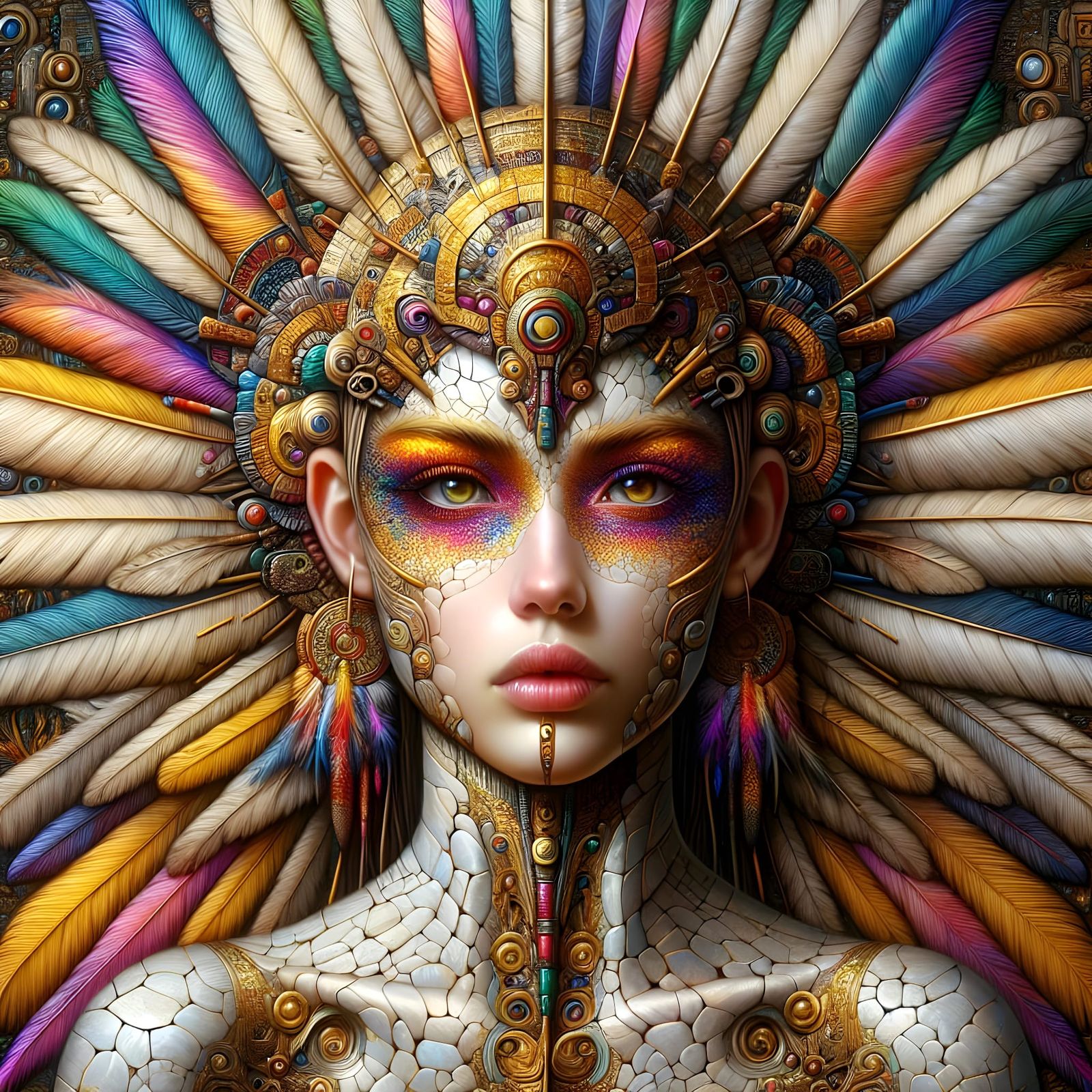 Aztec Princess Portrait in Symbolist Oil Painting Style