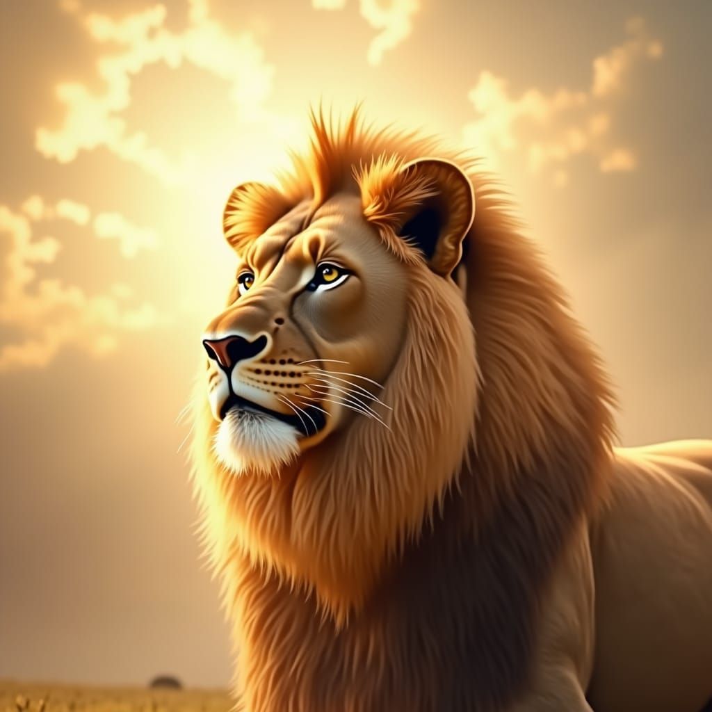 Regal Lion Basks in Heavenly Radiance