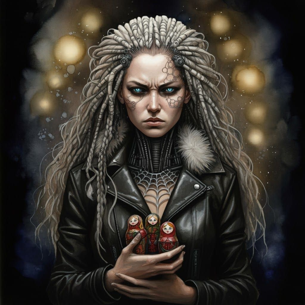 Cyborg Assassin in Dark, Eerie Atmosphere, Influenced by Gig...