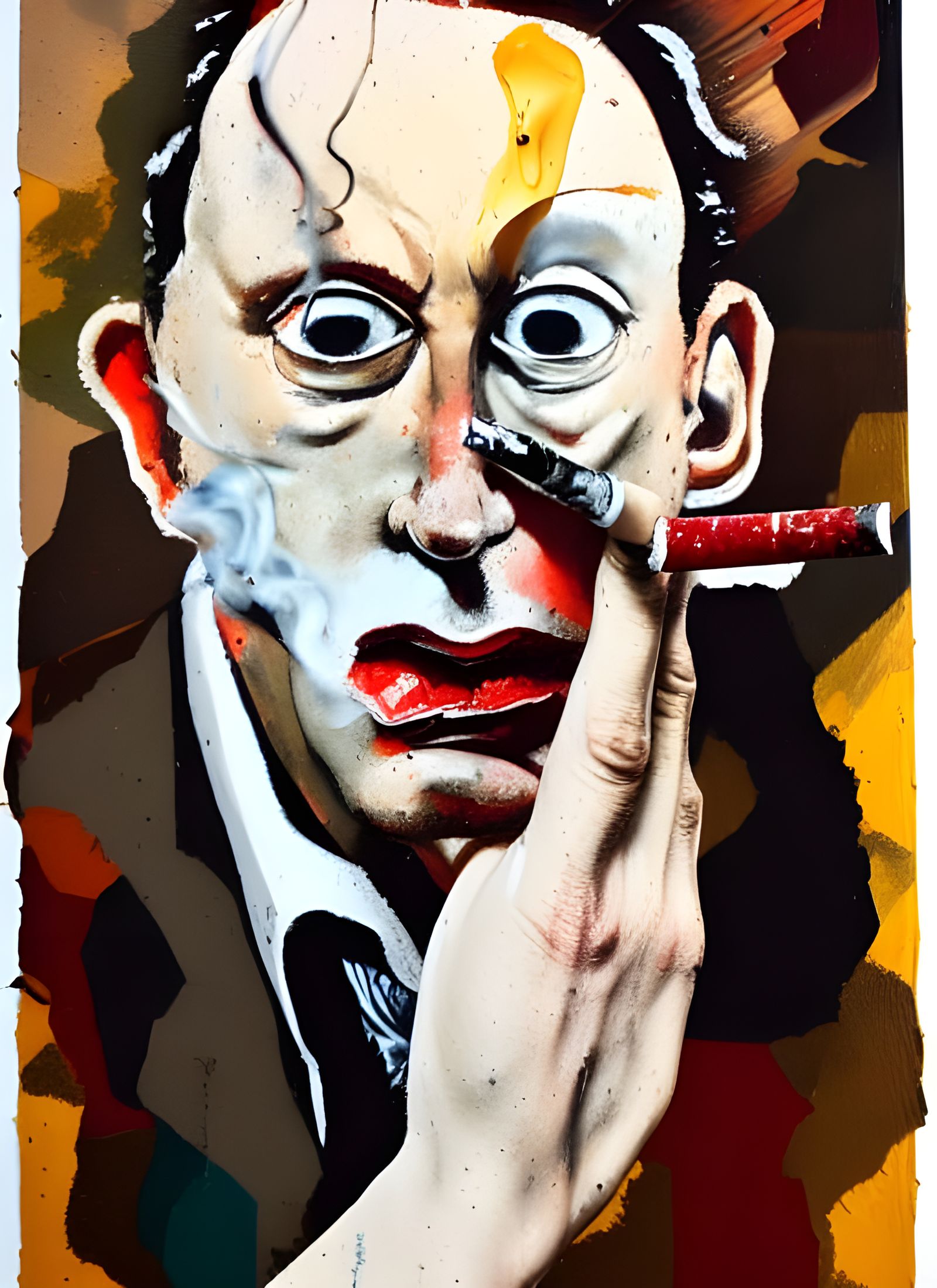Figurative Study of a Man Smoking a Cigarette in a Raw Expre...