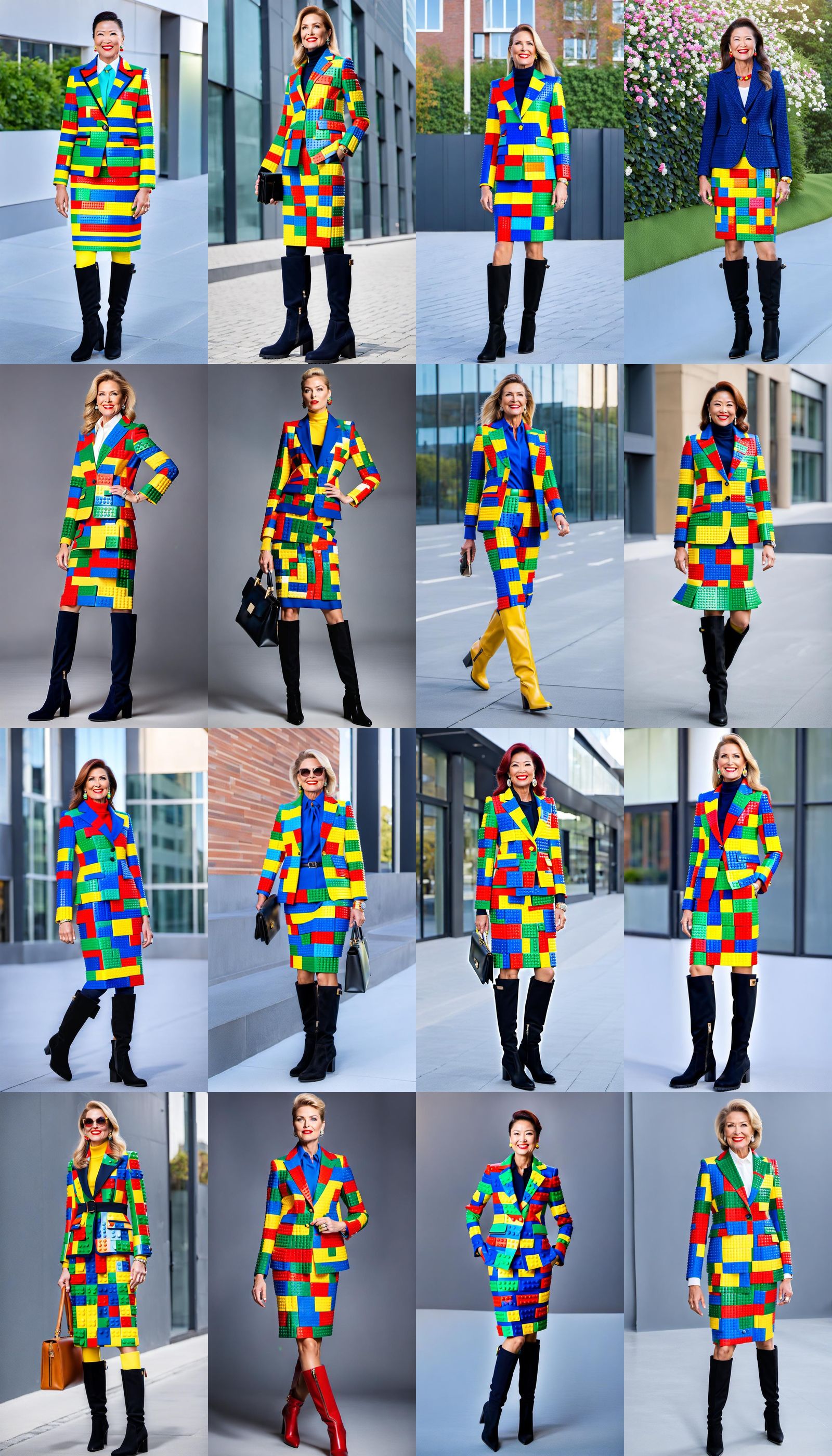 Vibrant Businesswoman in Lego Patterned Skirt Suit