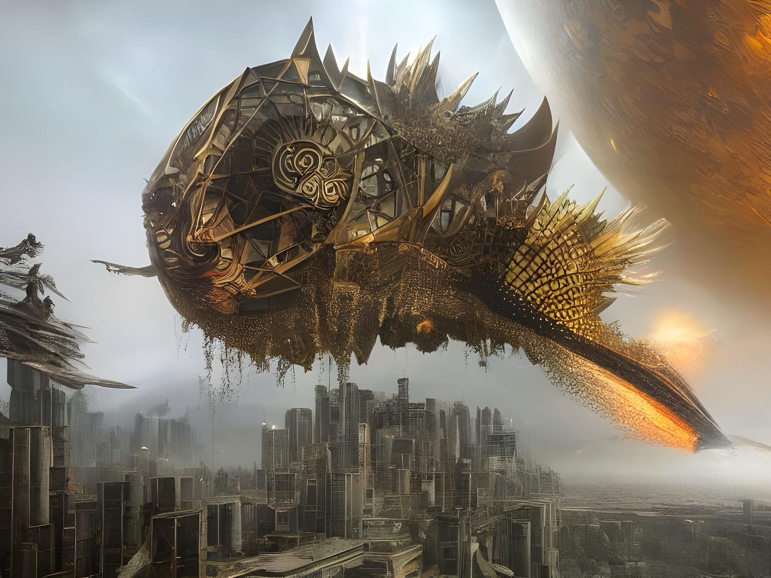 Ethereal Future City in Vibrant Hyperreal Painting Style