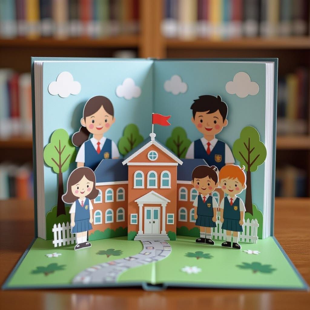School Student in Pop-Up Book Illustration