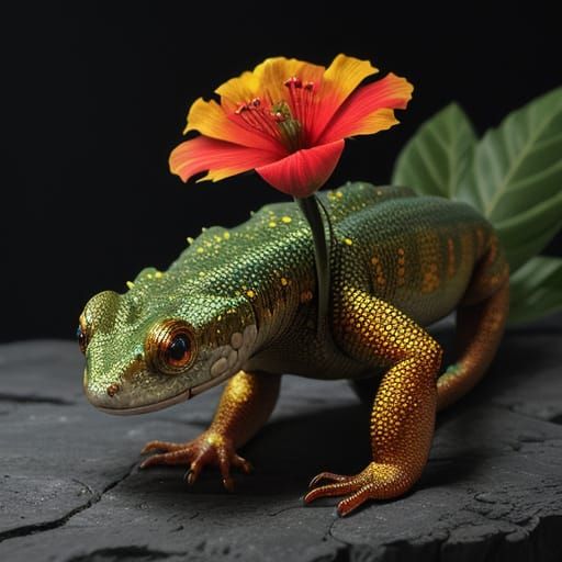 Mythic Salamander in Vibrant Bloom