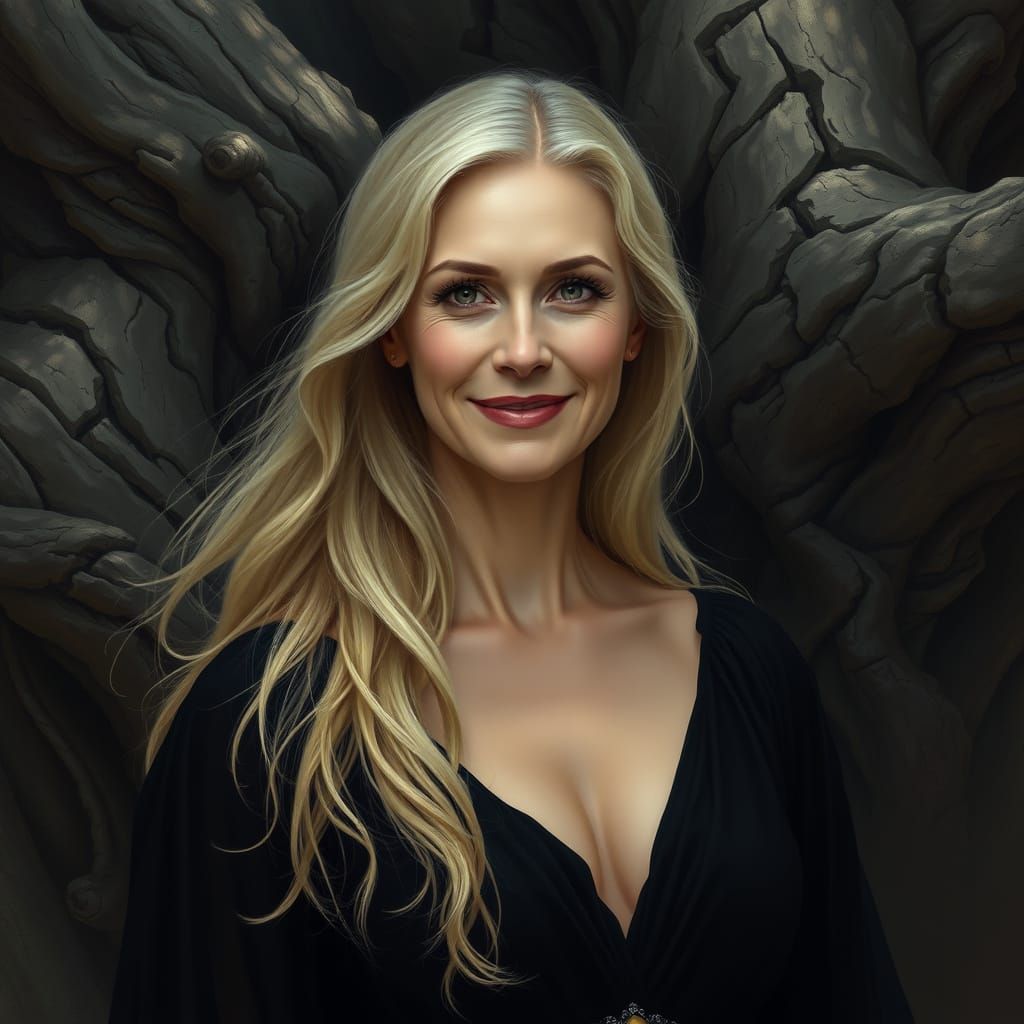 Enigmatic Woman Among Ancient Tree Roots