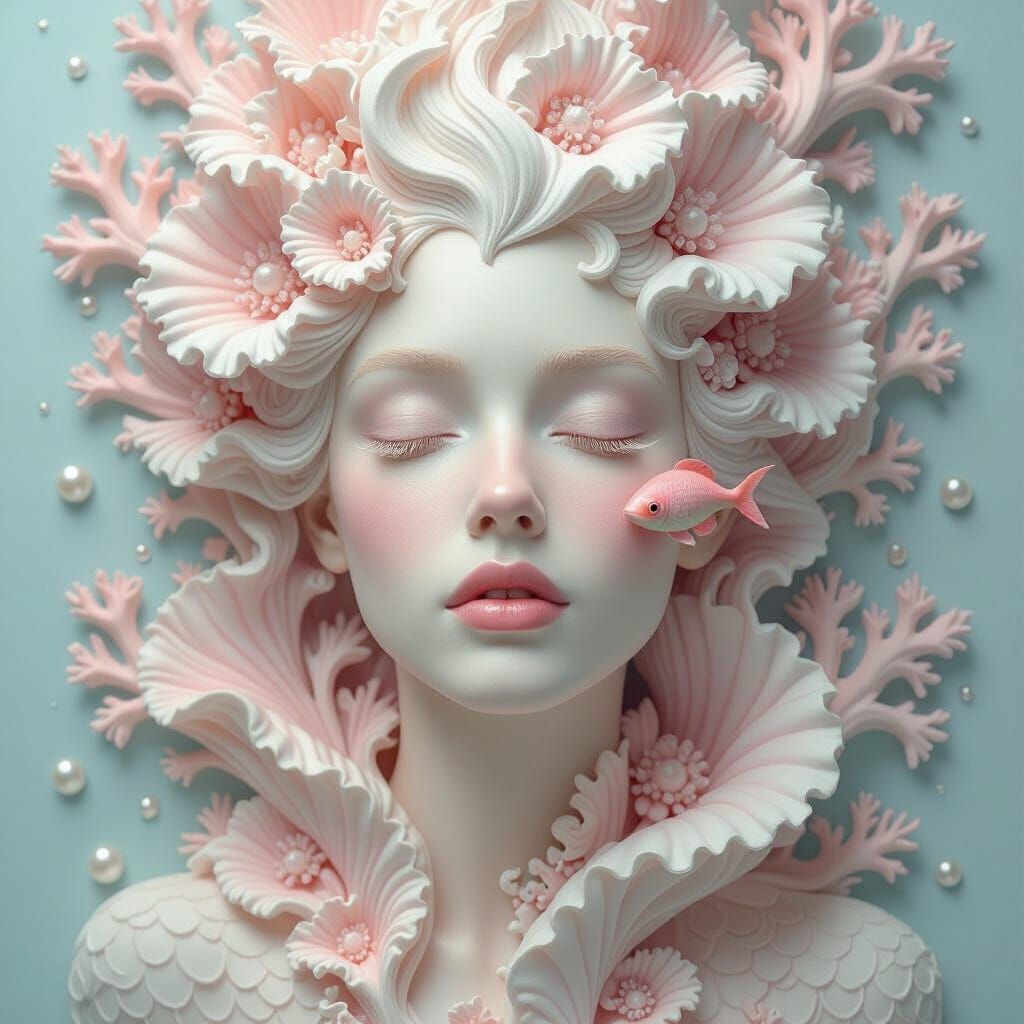 Surreal Sea Creature Portrait with Coral and Scales