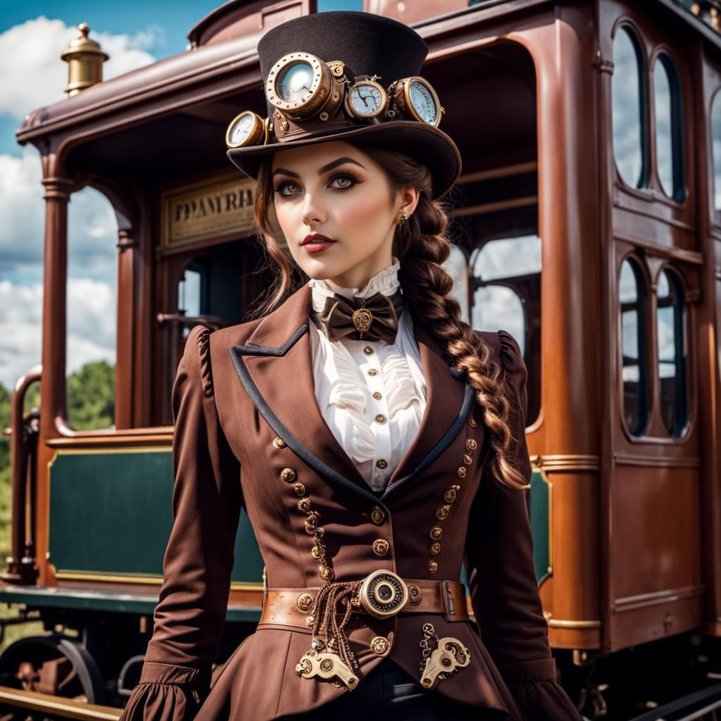 Steampunk Portrait of Victorian Woman in Pantsuit