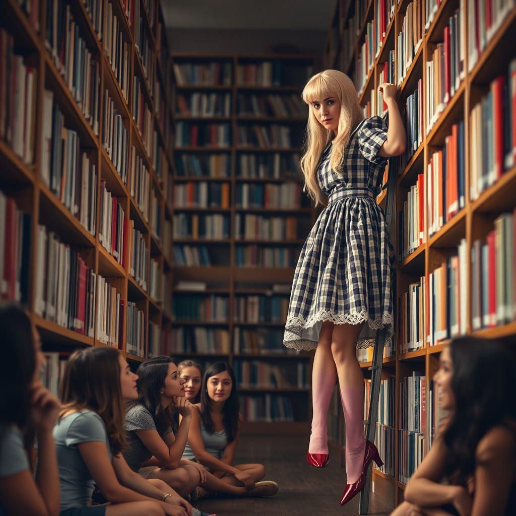 Elegant Young Man Searches Library Shelves
