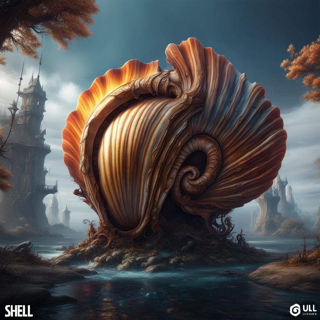 Ethereal Shell Landscape in Deep Fantasy Colors