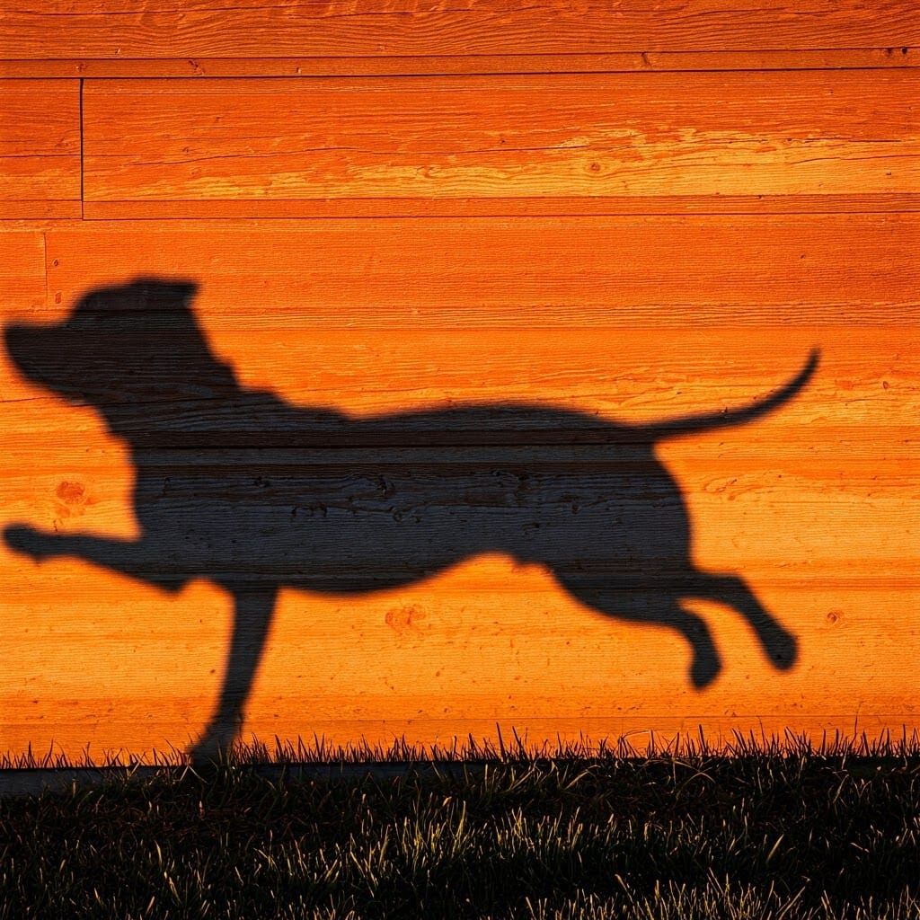 Ethereal Sunrise Shadows: A Dog Chases its Ball