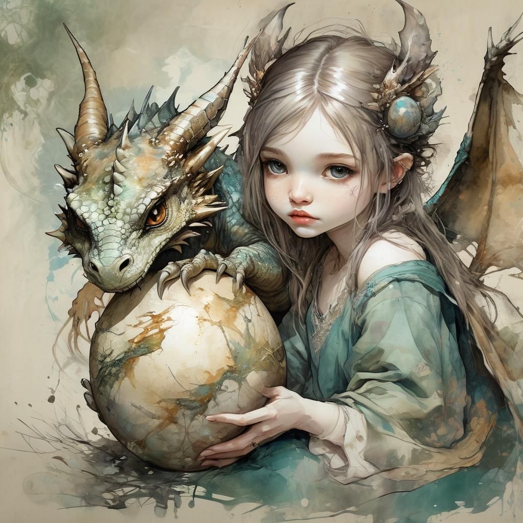 Dragon Cradles Hatching Baby Dragon in Gentle Love