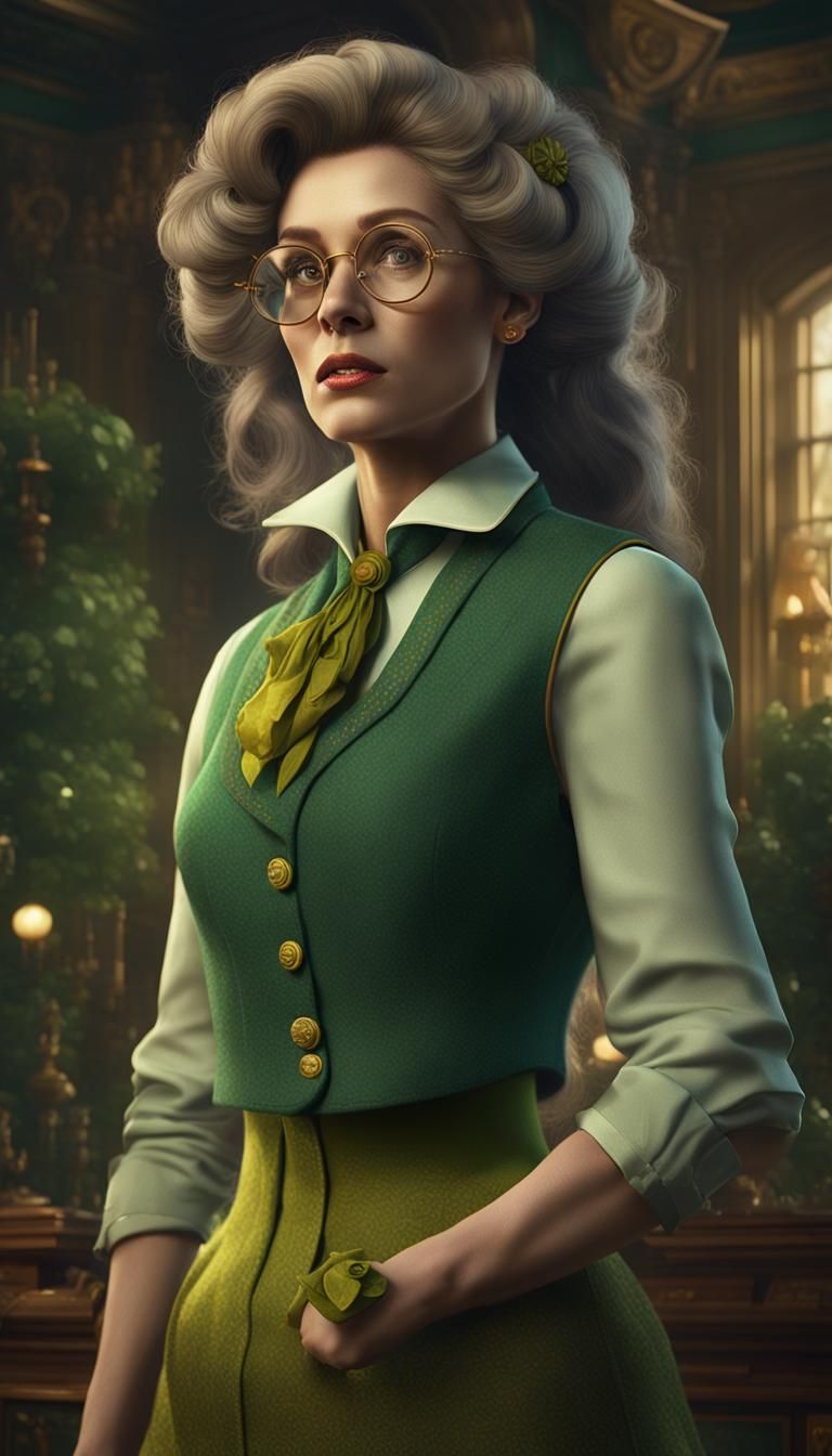 Governess in Retro 70s Fashion, Detailed Digital Art