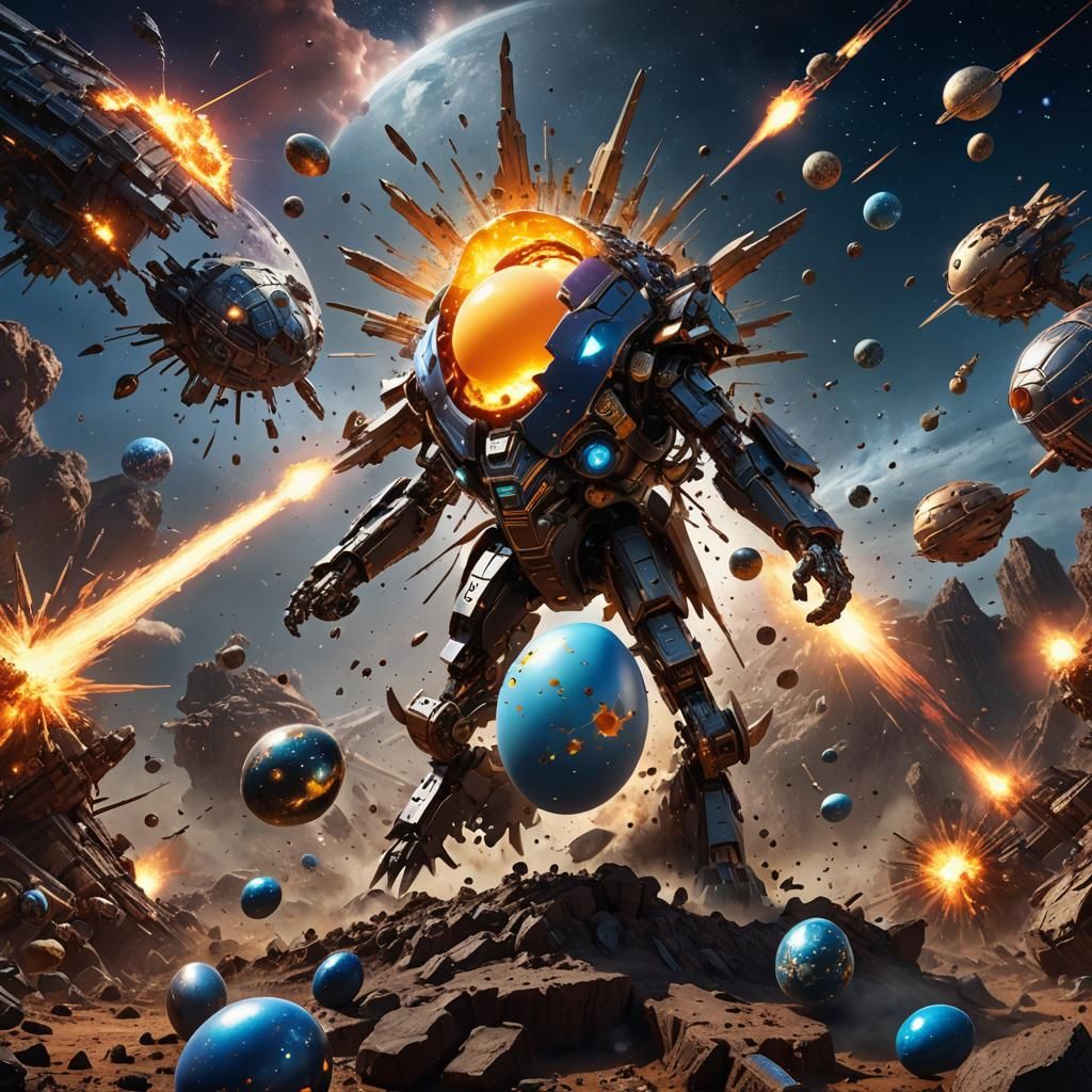 Epic Battle: Mechanical Egg vs Chicken in Space