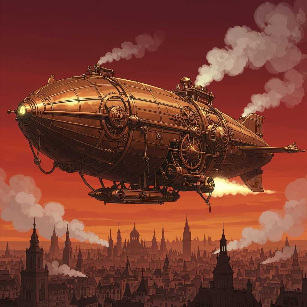 Mechanical Dragon Airship Soars Over Victorian City