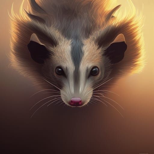 Surreal Opossum Portrait in Triadic Colors