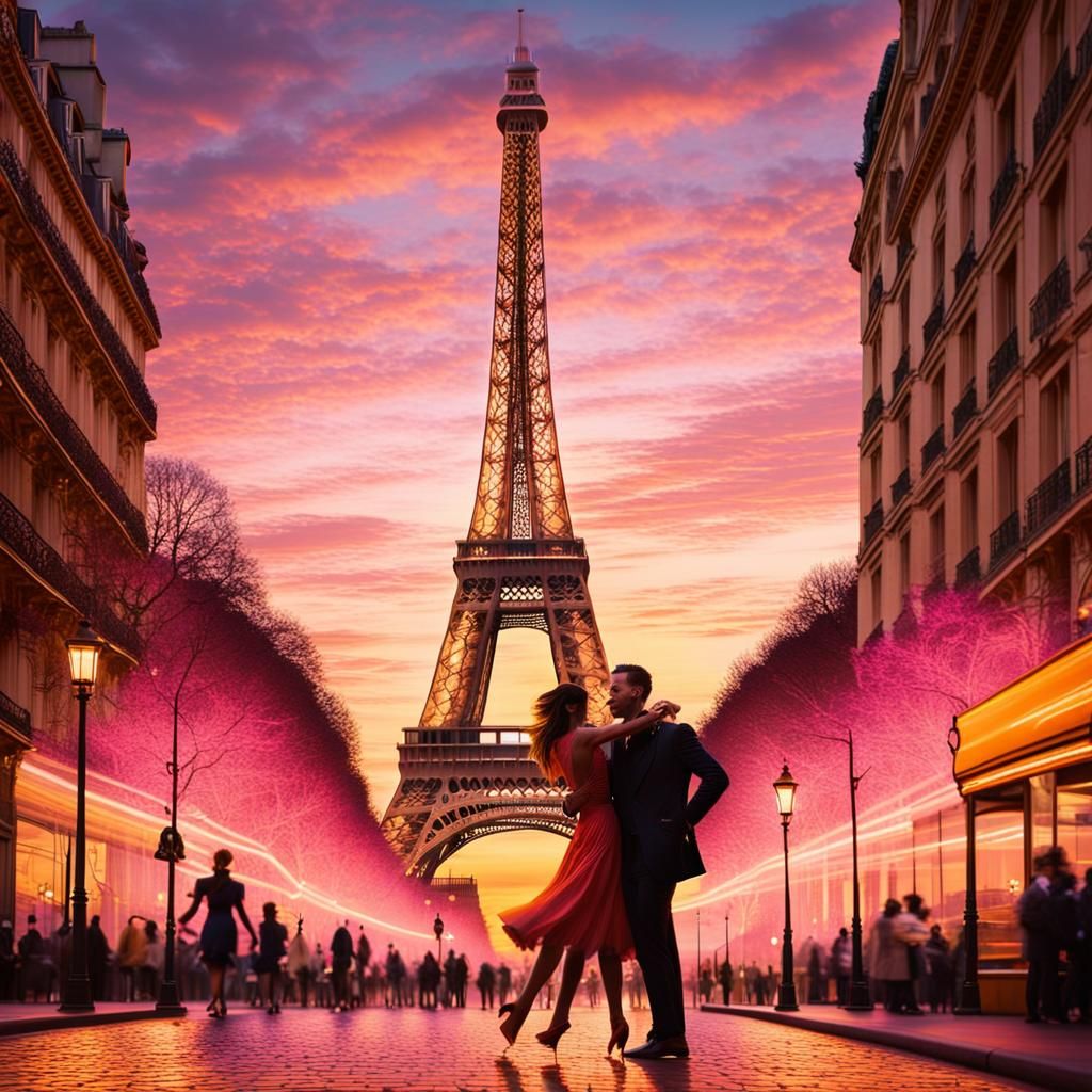 Paris Skyline at Sunset in Vibrant Impressionist Style