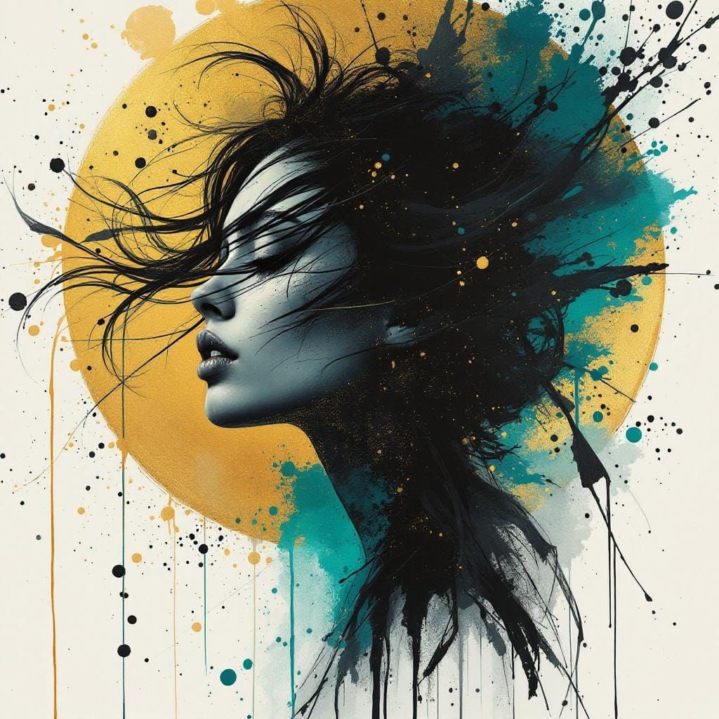 Dynamic Female Portrait with Explosive Paint Splatters