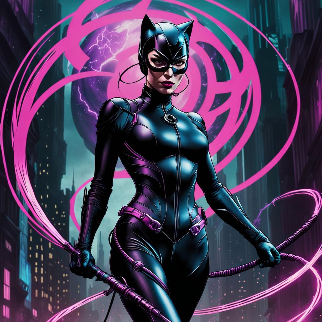 Catwoman in Midnight Fantasy, Confidently Domineering with W...