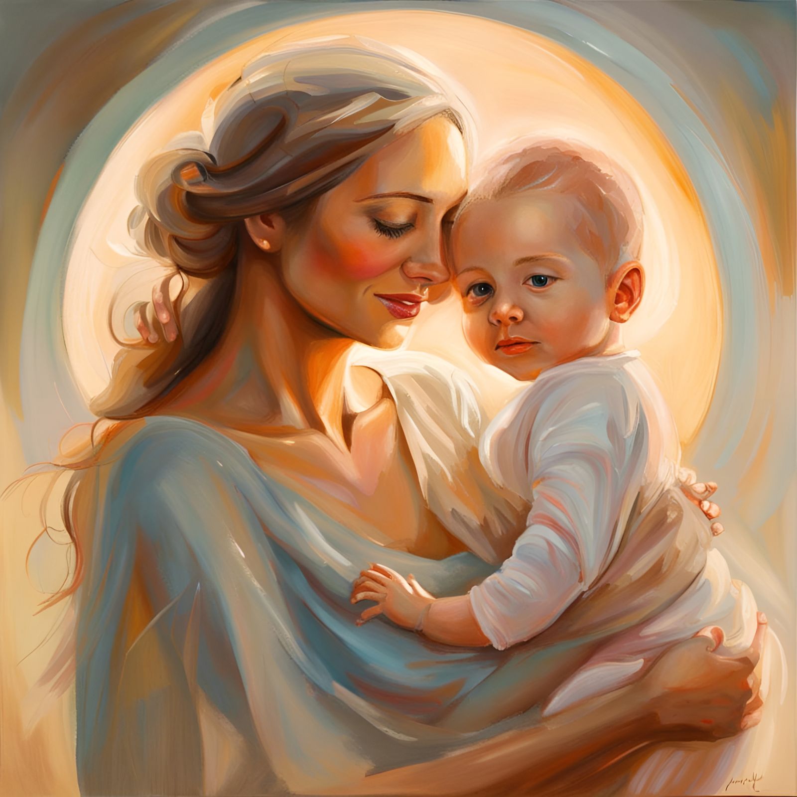 Beautiful Mother and Baby in a Soft, Sunlit Scene