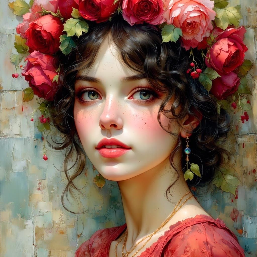 Pastel Portrait of Elisa Day with Wild Roses