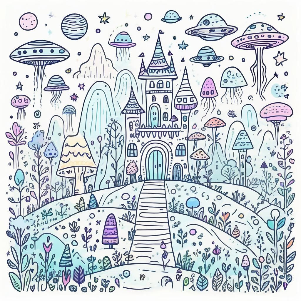 Magical Alien Kingdom Doodled in Whimsical Colors